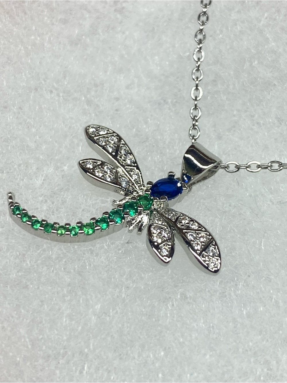 Dragonfly Pendant Necklace with Blue and Green Stones